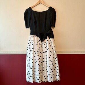 Vintage Jessica McClintock Gunne Sax Dress Black White Polka Dot Women's 7/8